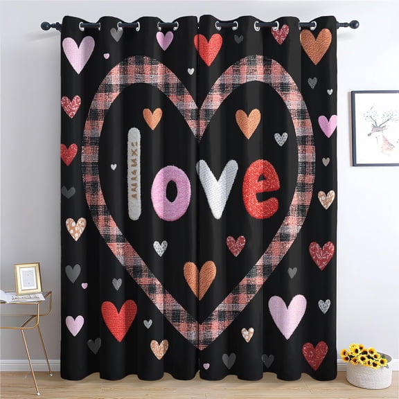 Heart Blackout Curtains, Romantic Couple Window Drapes for Bedroom Living Room Kitchen, Love Theme Curtains 26"W x 45"L (2 Pack)