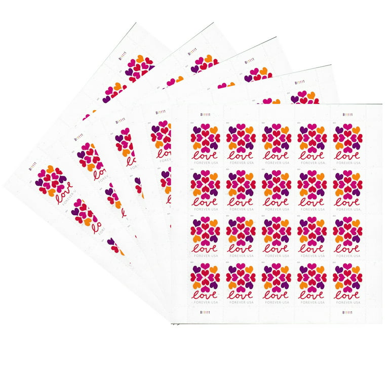 Heart Blossom USPS Forever Postage Stamp 5 Sheets of 20 US Postal First  Class Valentine Announcement Love Wedding Celebrate Party (100 Stamps)