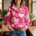thumbnail image 1 of Heart Blouses for Women Lapel Collared Valentine Long Sleeve Button Up Dressy Shirts Cute Casual Outfits, 1 of 4