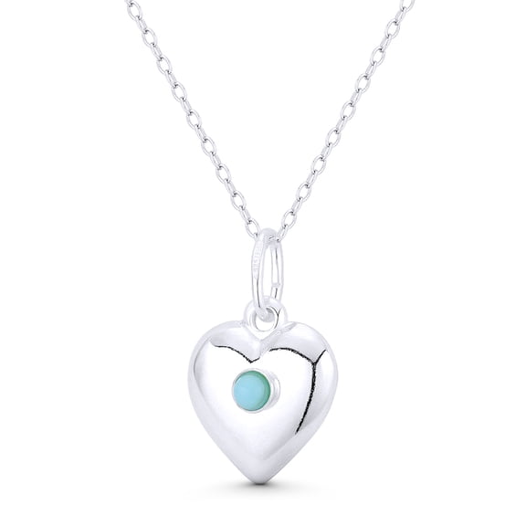 Heart & Blue Crystal Love Charm 22x14mm (0.9x0.6in) Pendant & Chain Necklace in .925 Sterling Silver