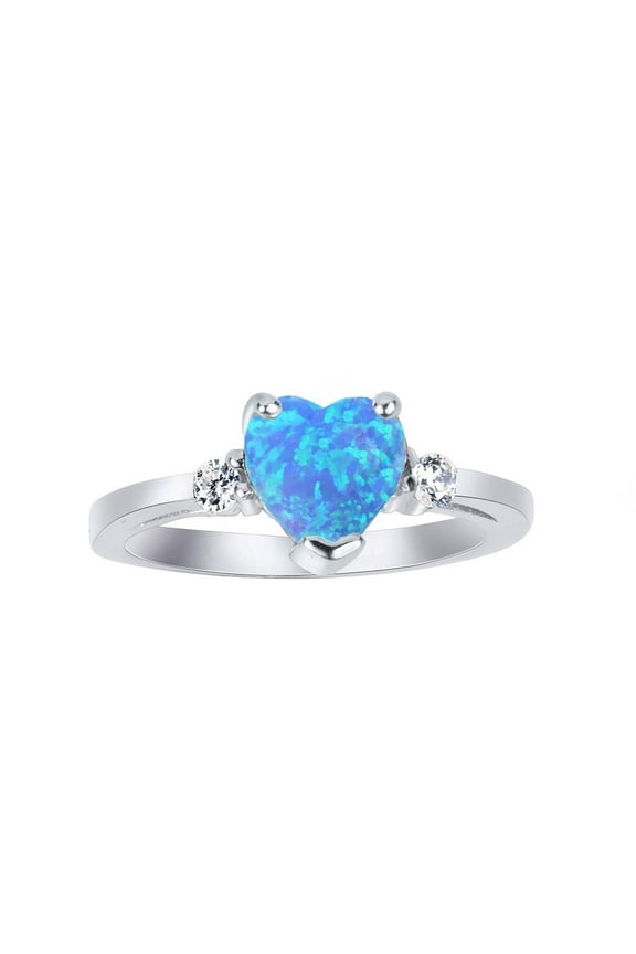 Heart Blue Simulated Opal Cubic Zirconia Ring Sterling Silver 925 Size 10