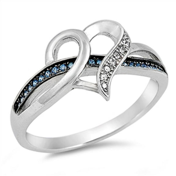 Heart Blue Simulated Sapphire Promise Ring .925 Sterling Silver Band CZ Jewelry Female Size 6