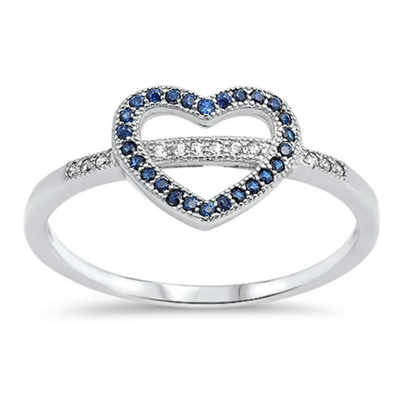 Heart Blue Simulated Sapphire Promise Ring .925 Sterling Silver Love Band CZ Female Size 7