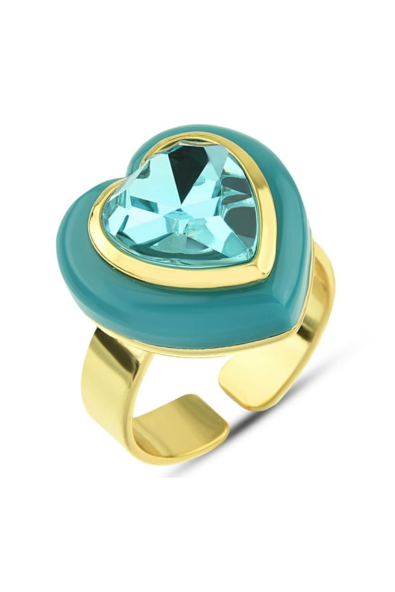 Heart Blue Stone Cocktail Ring - Adjustable 14K Gold Plated Brass Ring - Blue Resin Ring - Sapphire Beach Ring for Women - Large Hippie Ring for Forefinger