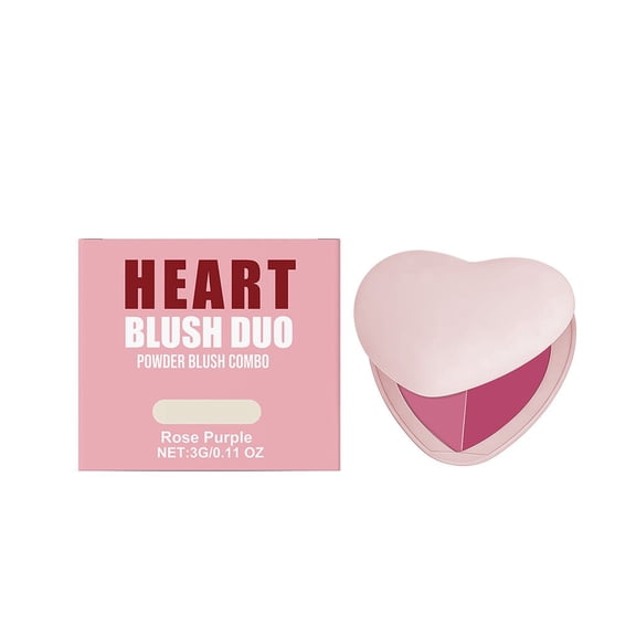 Heart Blush Duo Powder Blush Combo - Heart-Shaped Korean Dual-Tone Makeup Palette with Mirror, Tone-on-Tone Mixable Colors, Soft Glow with Fine Shimmer, Silky Texture, Blendable, All-Day Wear