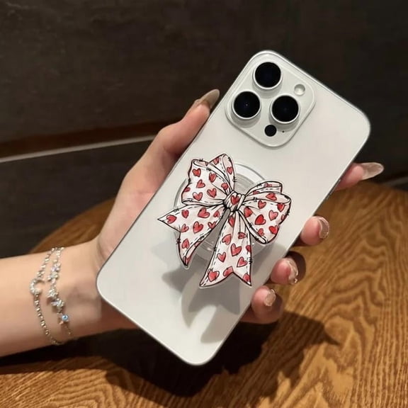 Heart Bow Magsafe Phone Grip, Aesthetic Phone Holder, Magnetic Pop Socket, Gift for Valentine