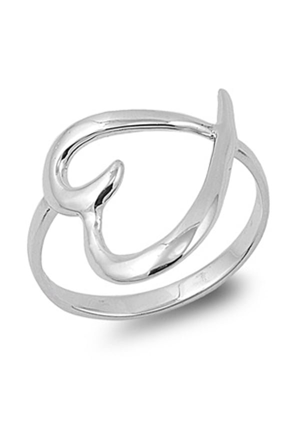 Heart Bow Statement Promise Wave Ring .925 Sterling Silver Band Jewelry Female Male Unisex Size 9