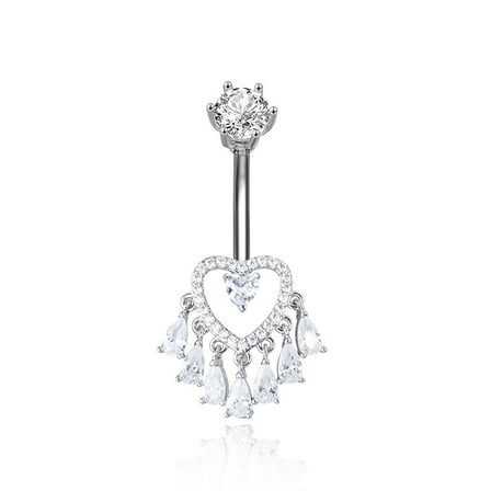 Heart Bow Zircon Belly Button Rings Navel Piercing Rhinestone Tassels Belly Bar For Women Body Jewelry