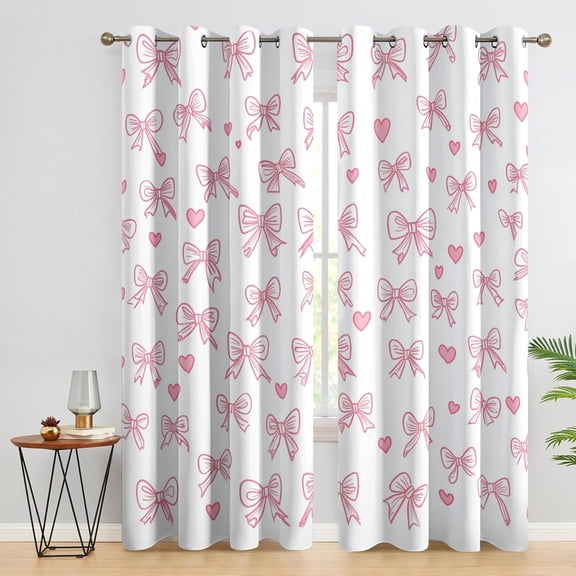 Heart Bowknot Window Curtains, Red And White Blackout Curtains, Thermal Grommet Drapes For Bedroom Living Room26"W x 84"L (Pack of 2)