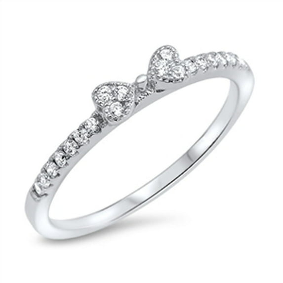 Heart Bowtie Clear CZ Promise Ring .925 Sterling Silver Love Band White Jewelry Female Size 6