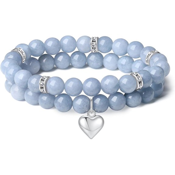 Heart Bracelet for Women Healing Bracelets 8mm Love Charm Bracelet for Women Natural Stone Stretch Beads Bracelet Gifts for Women 2Pcs