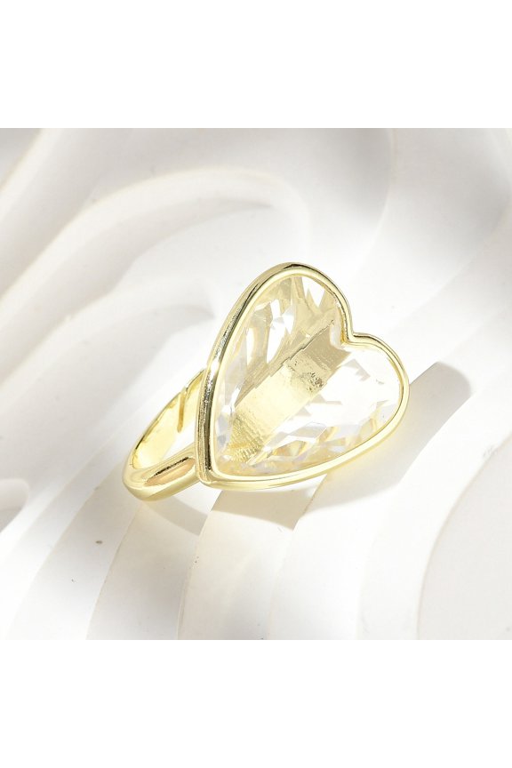 Heart Brass Natural Quartz Finger Rings Long-Lasting Plated 20x18mm Inner Diameter: 18mm Quartz