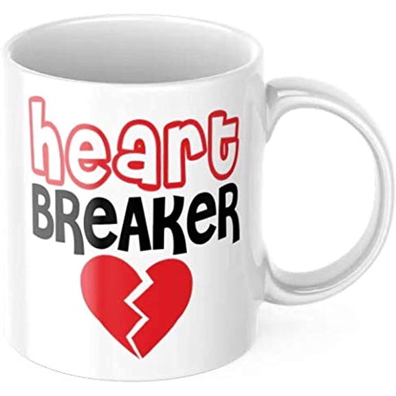 Heart Breaker Coffee Mug Funny Cute Valentine's Day Love Gift Idea Be Mine Heart Motivation Inspiration 11-ounce White Ceramic Novelty Tea Cup CMP00257