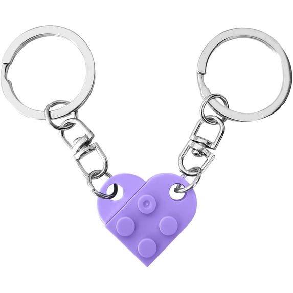 Heart Brick Keychain for Couple, Matching Assembled Heart Shape Brick Charm Keyring for Women Men Jewelry