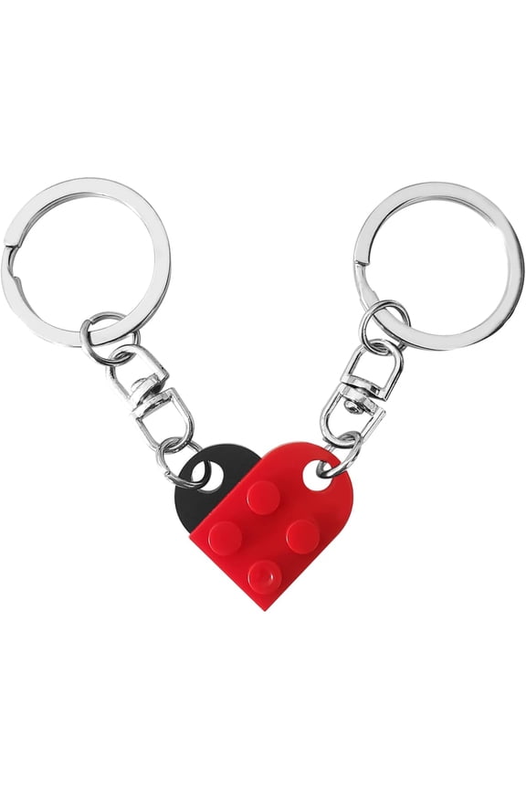 Heart Brick Keychain for Couple, Matching Assembled Heart Shape Brick Charm Keyring for Women Men Jewelry