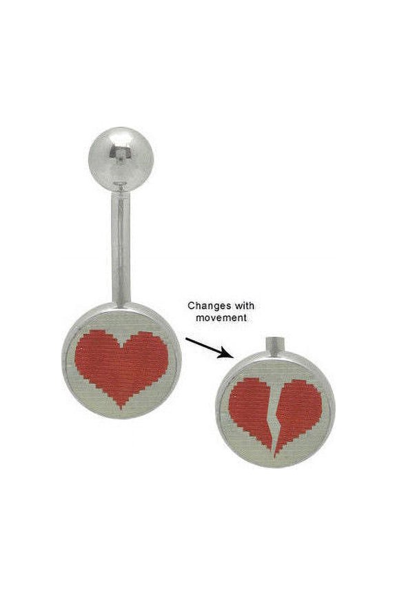 Heart Broken Heart Hologram Logo Belly Ring
