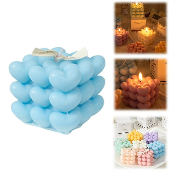 Heart Bubble Candle, Heart Shaped Cube Soy Wax Scented Bubble Candle, Clean Burning Decorative Candle, Home Decor Valentine's Day Gifts for Friends Female
