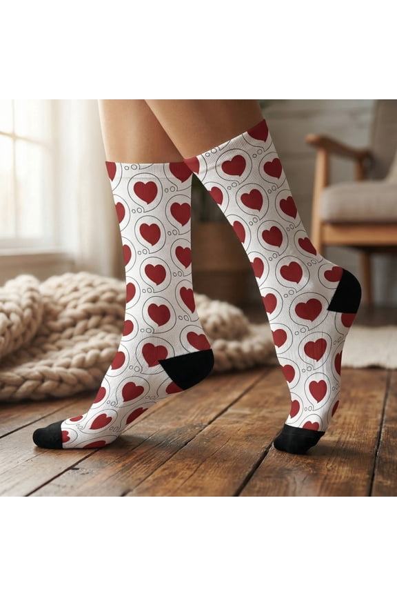 Heart Bubble Pattern Cushioned Crew Socks Valentines Day or Every Day Socks