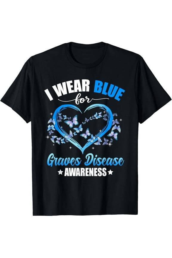 Heart Butterfly I Wear Blue For Graves Disease Awareness T-Shirt