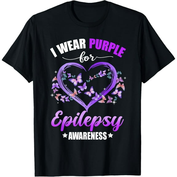 Heart Butterfly I Wear Purple For Epilepsy Awareness T-Shirt