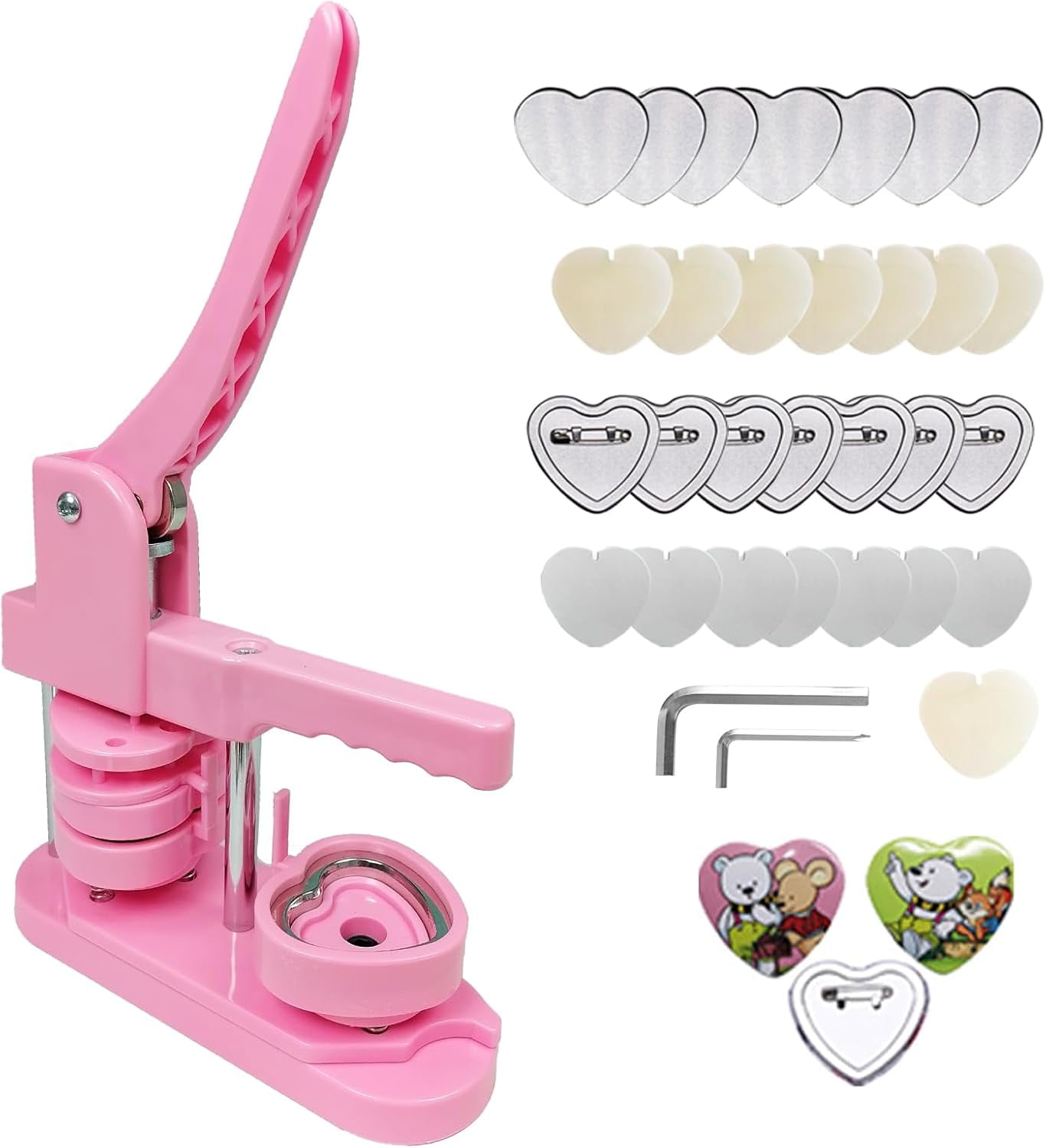 Heart Button Maker Machine DIY Gift, Installation-Free Button Maker Press Machine, Pin Button Making Machine with Free 100 Sets Heart Button Making Supplies & Circle Cutter & Magic Book Pro New