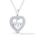 thumbnail image 1 of Heart CZ Crystal Pave & HeartBeat Zigzag Charm Pendant & Chain Necklace in .925 Sterling Silver w/ Rhodium, 1 of 1