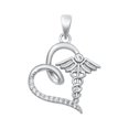 thumbnail image 1 of Heart Caduceus Pendant With CZ, Sterling Silver with Chain Necklace, 1 of 3