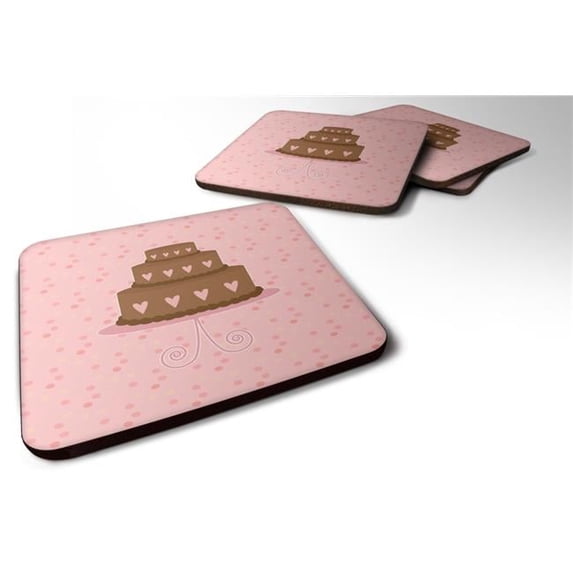 Heart Cake 3 Tier Pink Foam Coasters - Set of 4