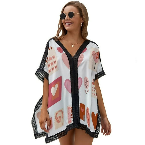 Heart Calendar Postcard Printed Women's Swimsuit Cover Up Summer Swimsuit Dress