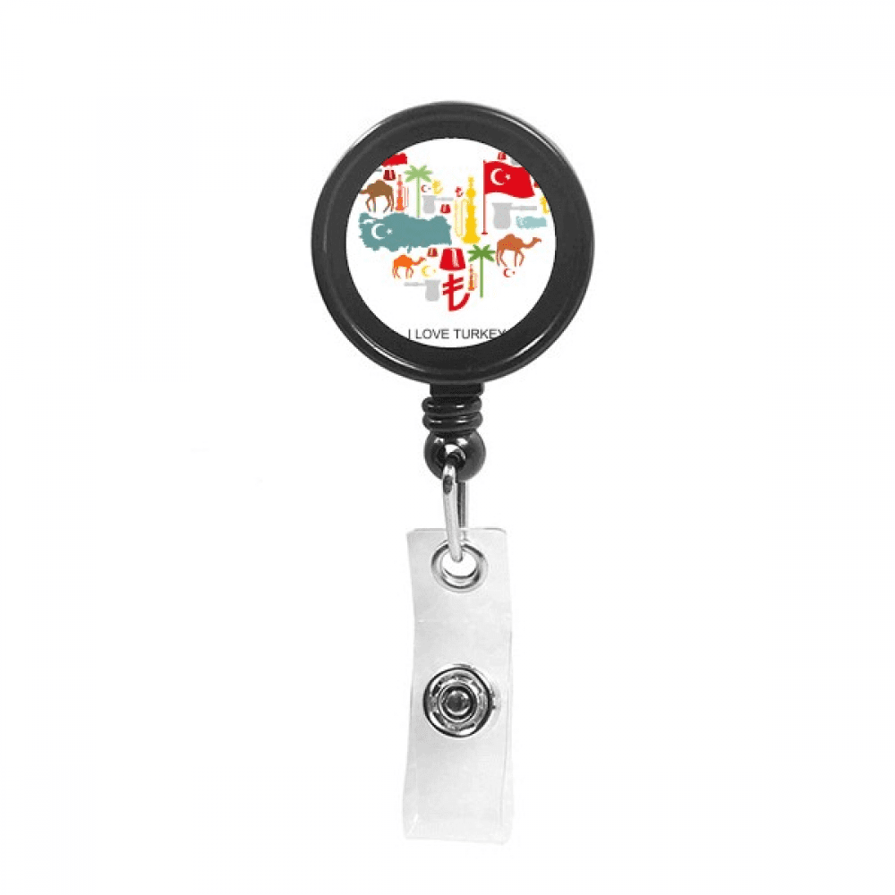 Heart Camel Lira National Flag Coconut Tree Retractable Keychain Badge Holder ID Badge