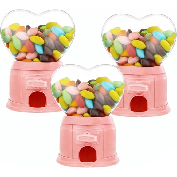Heart Candy Dispenser - Valentine Candy Dispenser Machine with Pink Heart Shape, Small Gumball Machine for Party Favors, Teacher Gifts, and Valentine's Day Exchange Treats, No Coin Required