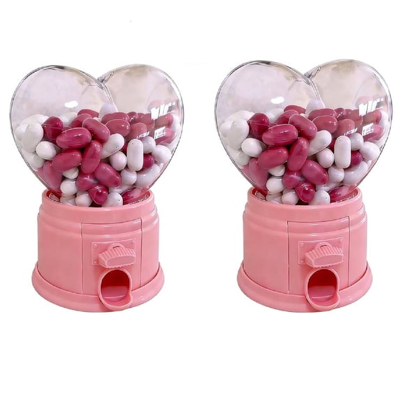 Heart Candy Dispenser - Valentine Candy Dispenser Machine with Pink Heart Shape, Small Gumball Machine for Party Favors, Teacher Gifts, and Valentine's Day Exchange Treats, No Coin Required(Pink*2)
