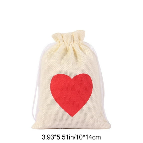 Heart Canvas Drawstring Bags For Wedding Favors, Small Valentine'S Day Gift Pouches For Candy Party Decoration, 3.93 X 5.51 Inches Soft Polyester Storage Sacks, Diy Arts Crafts Organizing Supplies