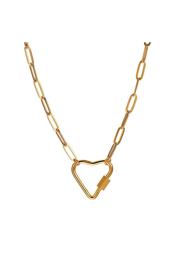 Heart Carabiner Charm Holder Necklace for Women by Ginger Lyne Paperclip Chain 18KT Gold Plated Stainless Steel 18-20"