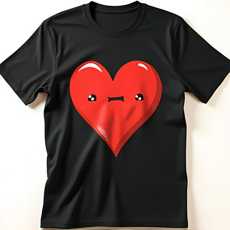 Heart Cartoon Face Black T Shirt Cute Red Heart Design with Big Eyes Walmart