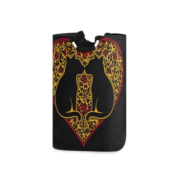 Heart Cat Couple Kiss Valentine Laundry Basket with Handles Foldable Laundry Hamper Freestanding Washing Bin 50L