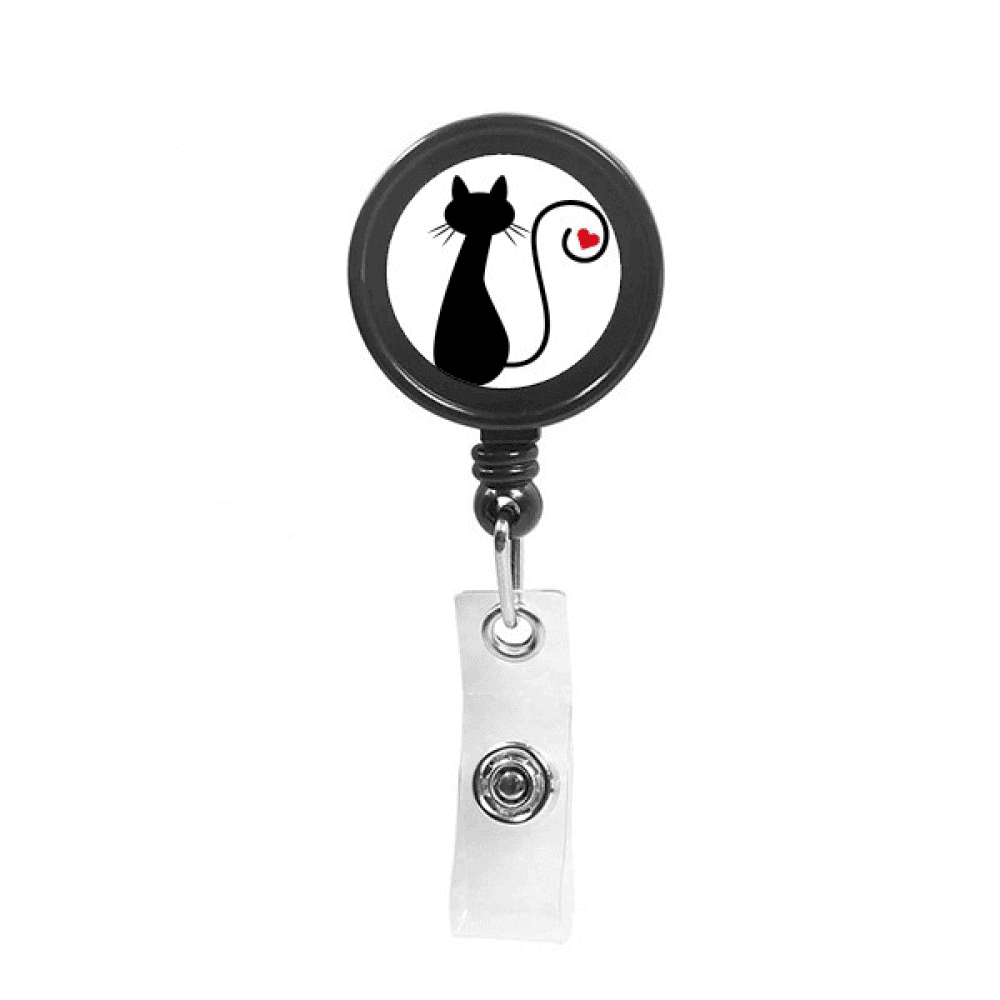 Heart Cat Sit Sihouette Animal Retractable Keychain Badge Holder ID Badge
