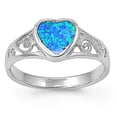 thumbnail image 1 of Heart Center Bezel Filigree Blue Simulated Opal Ring Sterling Silver Size 5, 1 of 3