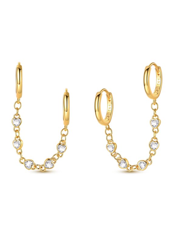 Heart Chain Hoop Earrings, Lightweight Everyday Comfort