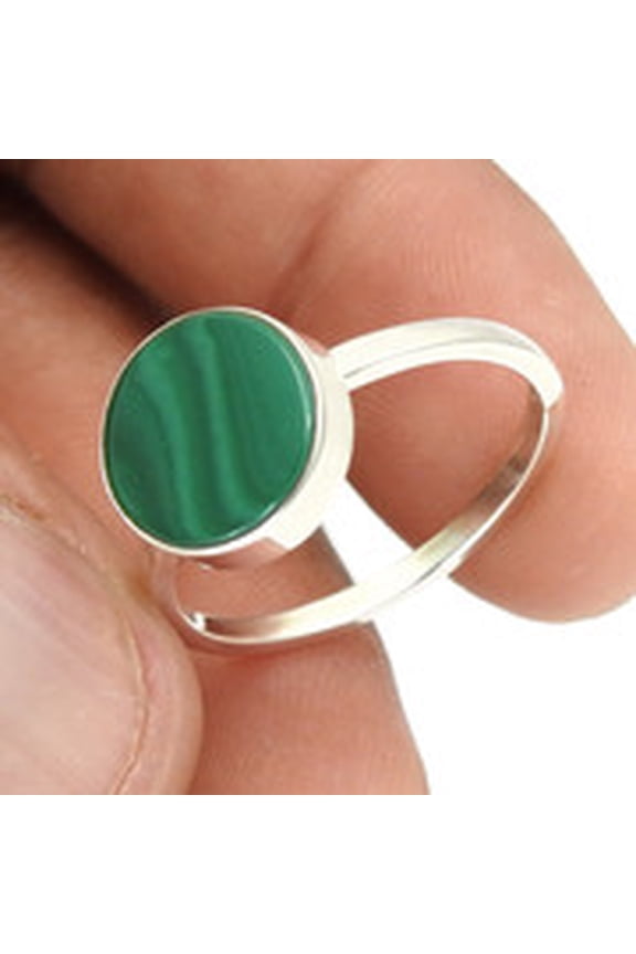 Heart Chakra Natural Malachite 925SolidSilver Band Anniversary Ring Size 8.5