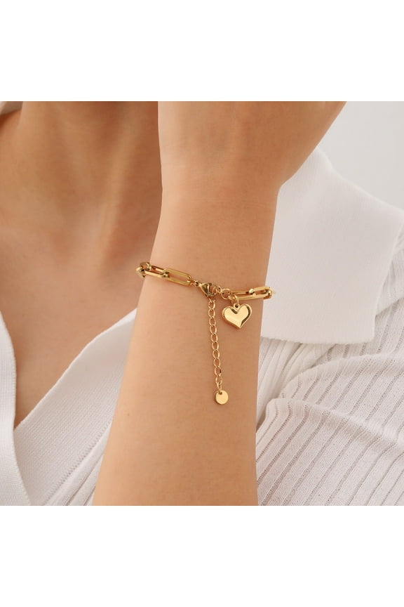 Heart Charm Bracelets for Women-Dainty 18K Gold Plated Link Chain Bracelet, Stainless Steel Womens Gold Bracelets Jewelry Gifts