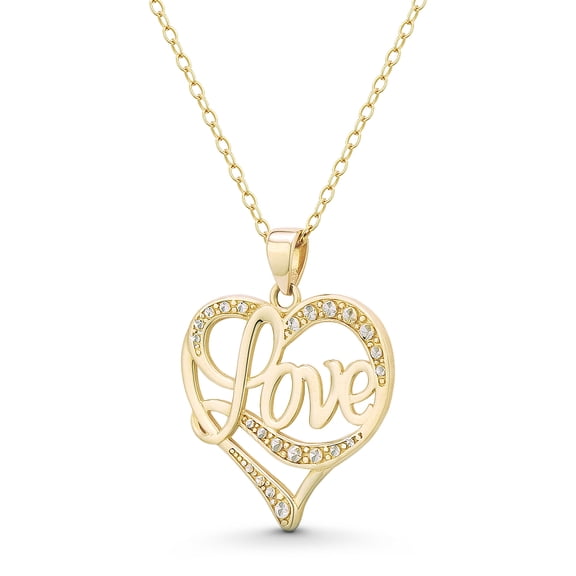 Heart Charm & "Love" Cursive Script 27x21mm (1.1x0.8in) Pendant in 14k Yellow Gold