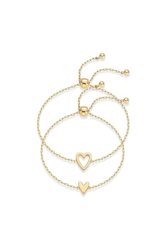 Heart Charm Solitaire Bracelet Adjustable Love Friendship Bracelet Two Bracelet Pack Suitable For Mother Daughter