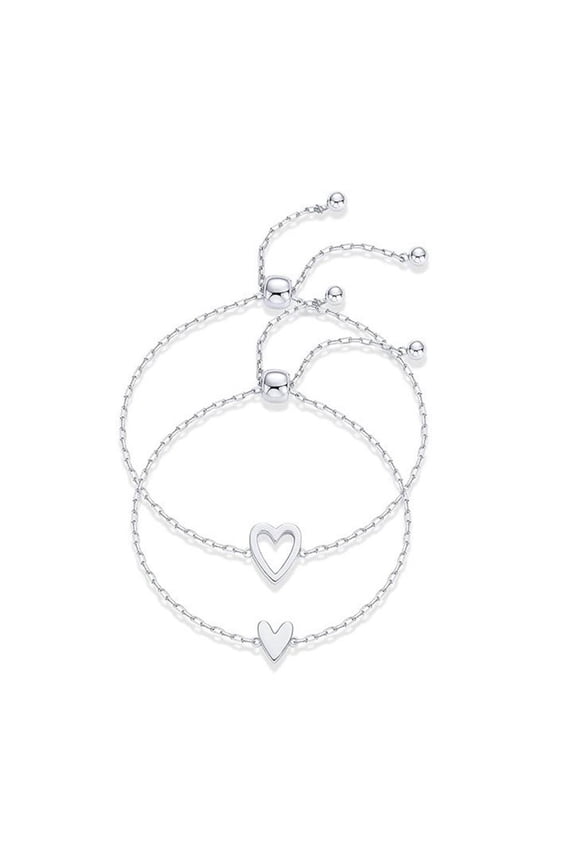 Heart Charm Solitaire Bracelet Adjustable Love Friendship Bracelet Two Bracelet Pack Suitable For Mother Daughter