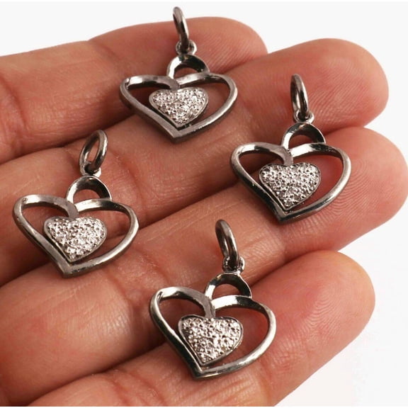 Heart Charms Pendant 925 Silver Pave Diamond Charm For Christmas Diamond Finding