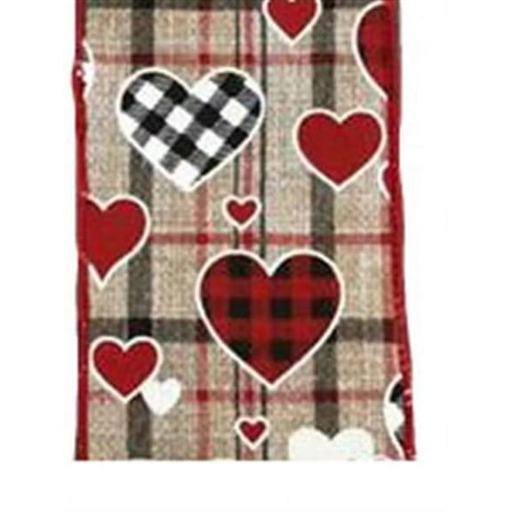 Heart Check Mini Plaid on Royal Wired Edge Ribbon - 10 Yards (Beige, White, Red, Black, 2.5")