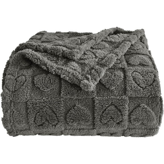 Heart Checkered Throw Blankets, for Love Mother Pets,280 GSM Soft Warm Lightweight Fluffy Bed Blanket for Women Anniversaries(Gray,60"x80")