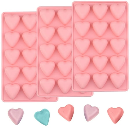 Heart Chocolate Molds Valentine's Candy Molds 3 pcs Silicone Heart Mold for Resin Jelly Ice Cube Cupcake Cake Topper Decoration