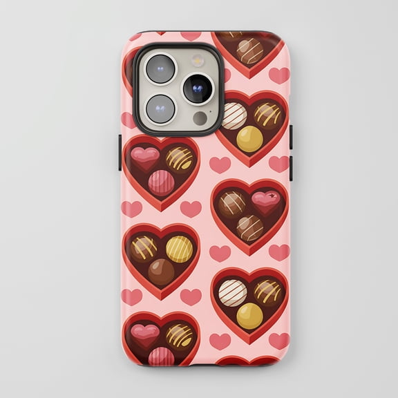Heart Chocolates For All iPhone Series Protective Phone Case Valentine Theme Pink