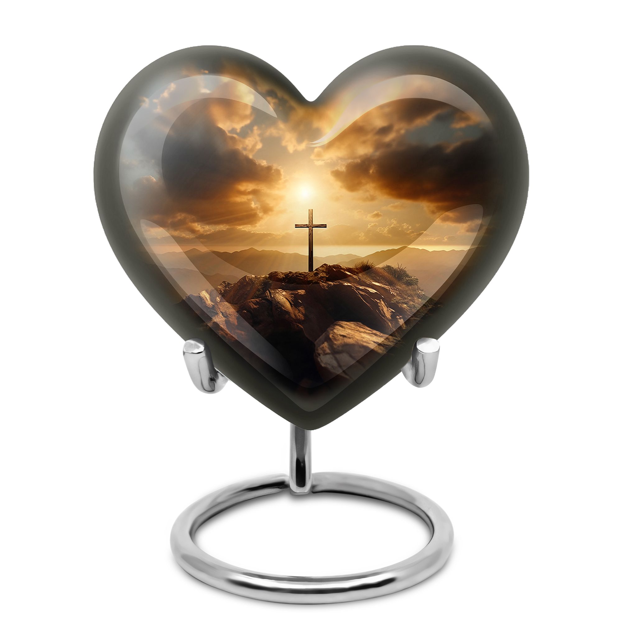 Heart Christ Sunset Sky Urns For Ashes - Urns For Human Ashes Male & Female - Burial Urns For Metal Remains - Ash Urns For Humans - Funeral Heart Shaped Cremation Urns For Ashes(Size - 3Inch, 1Pcs)